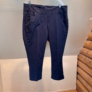 JAG HIGH RISE STRAIGHT CROP PULL ON PANTS. Navy Blue stretch Cotton. 4 Pockets